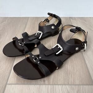 Giuseppe Zanotti Brown Leather Buckle Sandals Size 10 Vacation Resort Festival